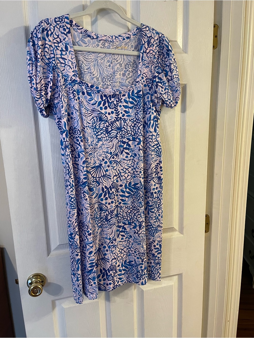 Lilly Pulitzer Blue and White Floral Scoop-Neck Dress